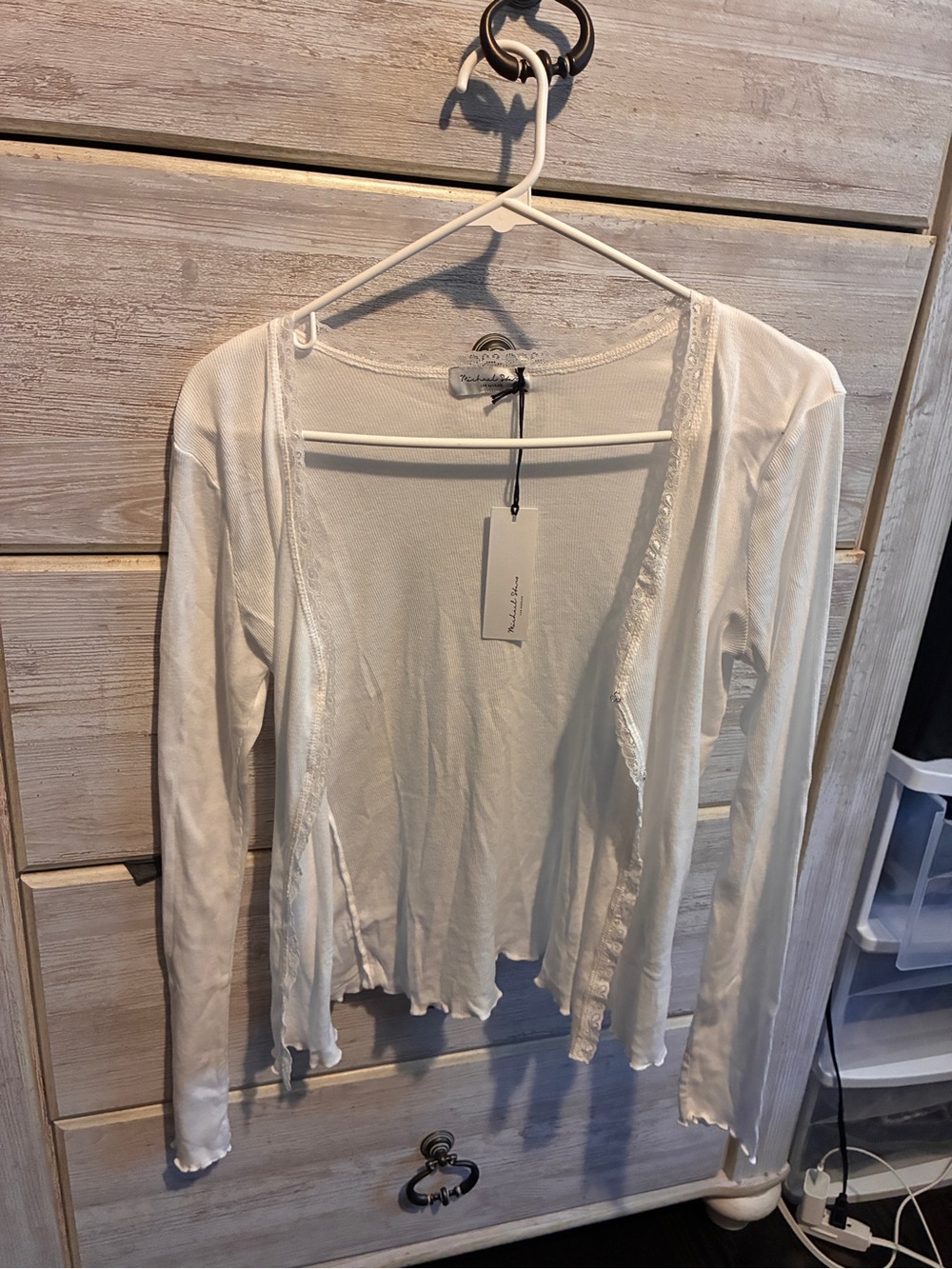Michael Stars Lightweight White Women's Open-Front Cardigan